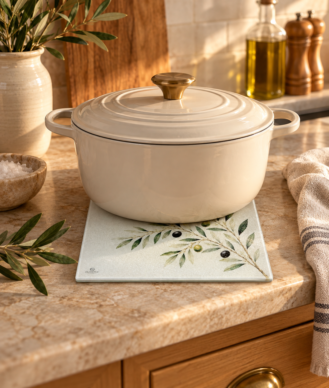 Artisan Glass Serving Board: Olive Branch
