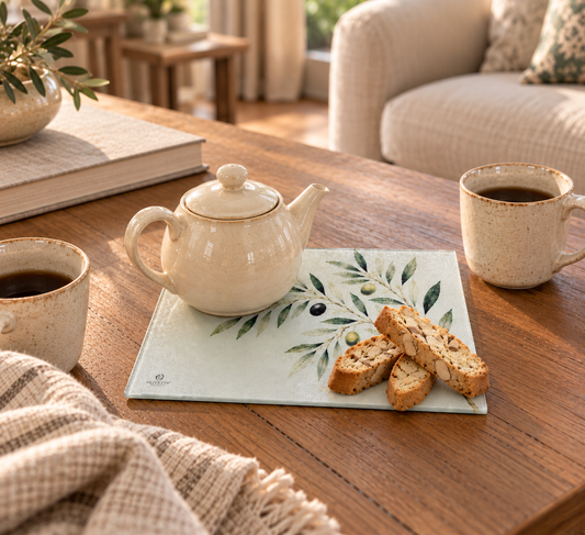 Artisan Glass Serving Board: Olive Branch